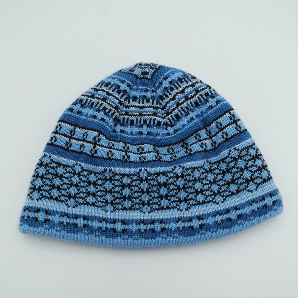 Vintage Columbia Blue Fair Isle Wool Blend Fleece Lined Beanie Hat Gorp Granola